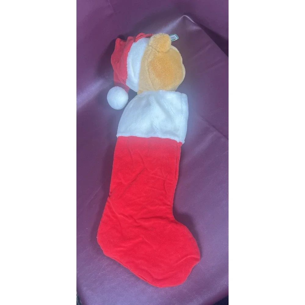 DISNEY Vintage WINNIE THE POOH IN SANTA HAT‎ CHRISTMAS PLUSH STOCKING 3D HEAD